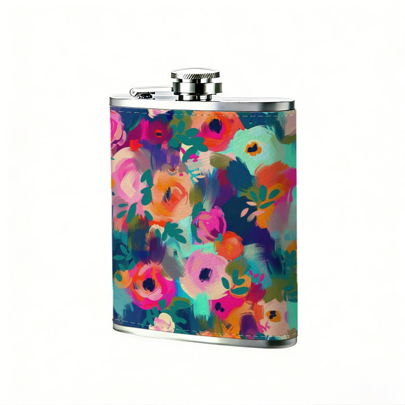 Colorful floral pattern Stainless Steel Mini Flask - Design for Valentine's Day, Christmas, Father's Day Gifts - Ideal for Him, Dad, Boyfriend (Compact Travel-Ready)