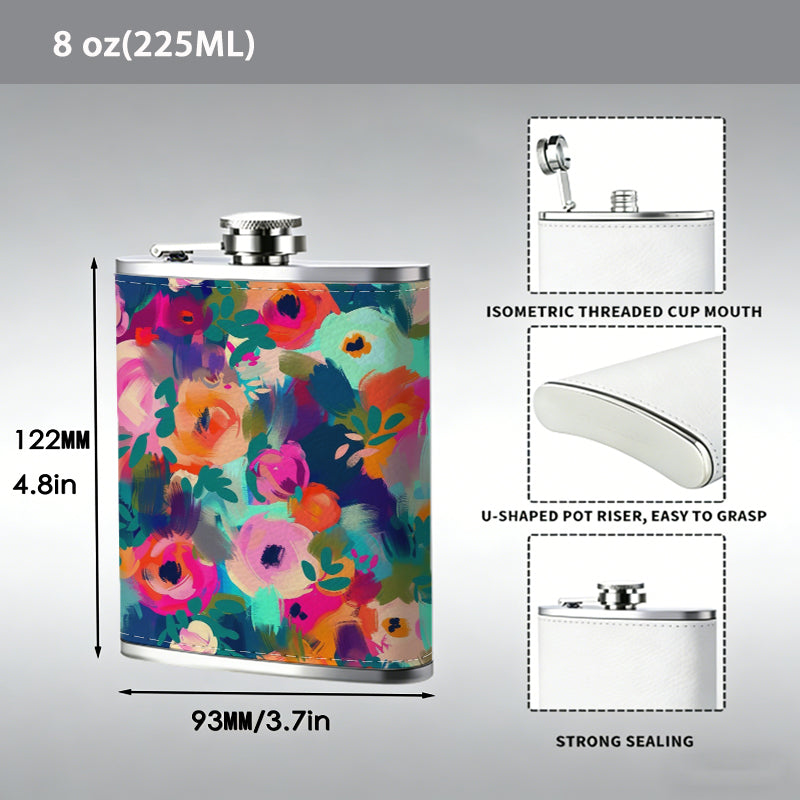Colorful floral pattern Stainless Steel Mini Flask - Design for Valentine's Day, Christmas, Father's Day Gifts - Ideal for Him, Dad, Boyfriend (Compact Travel-Ready)