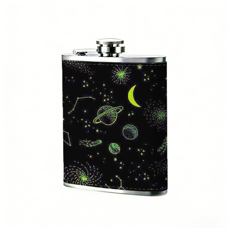 Glowing crescent and orbs on dark background Stainless Steel Mini Flask - Design for Valentine's Day, Christmas, Father's Day Gifts - Ideal for Him, Dad, Boyfriend (Compact Travel-Ready)