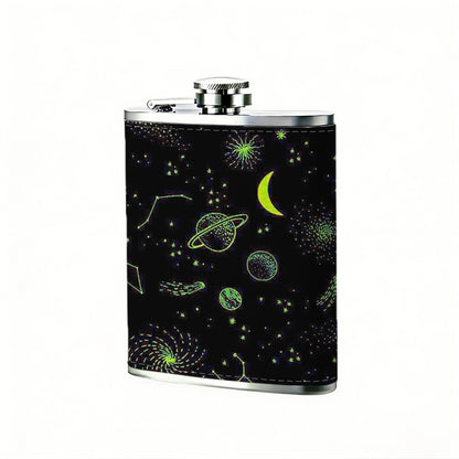 Glowing crescent and orbs on dark background Stainless Steel Mini Flask - Design for Valentine's Day, Christmas, Father's Day Gifts - Ideal for Him, Dad, Boyfriend (Compact Travel-Ready)