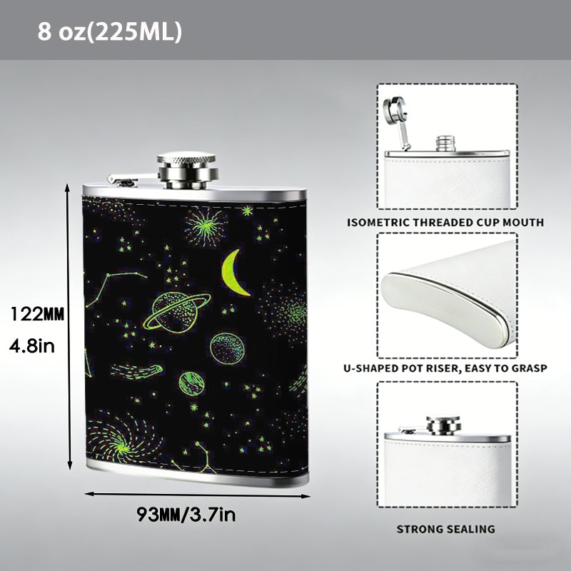 Glowing crescent and orbs on dark background Stainless Steel Mini Flask - Design for Valentine's Day, Christmas, Father's Day Gifts - Ideal for Him, Dad, Boyfriend (Compact Travel-Ready)