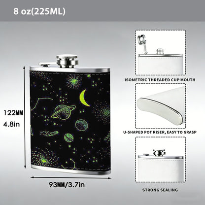 Glowing crescent and orbs on dark background Stainless Steel Mini Flask - Design for Valentine's Day, Christmas, Father's Day Gifts - Ideal for Him, Dad, Boyfriend (Compact Travel-Ready)