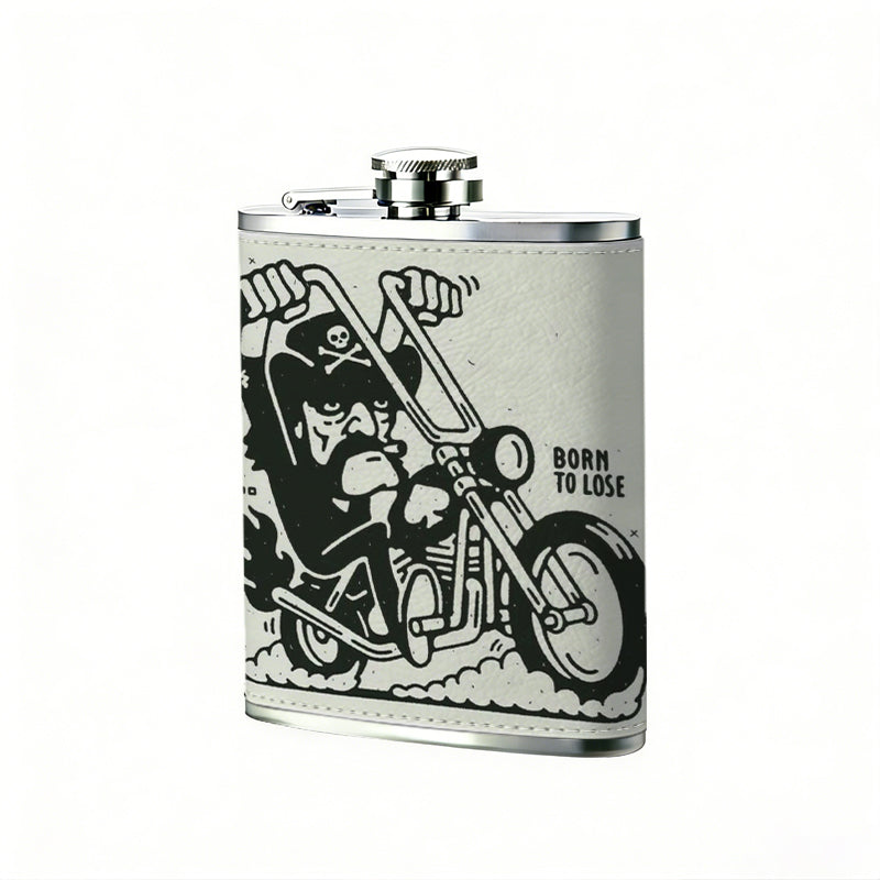Black and white chopper motorcycle Stainless Steel Mini Flask - Design for Valentine's Day, Christmas, Father's Day Gifts - Ideal for Him, Dad, Boyfriend (Compact Travel-Ready)