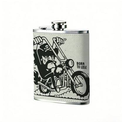 Black and white chopper motorcycle Stainless Steel Mini Flask - Design for Valentine's Day, Christmas, Father's Day Gifts - Ideal for Him, Dad, Boyfriend (Compact Travel-Ready)