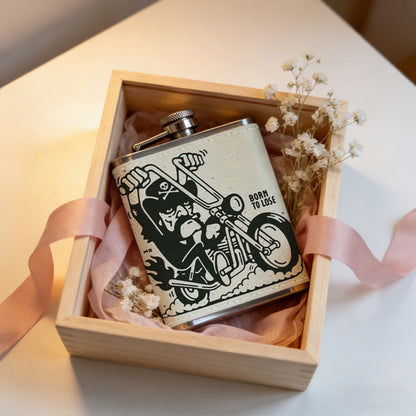 Black and white chopper motorcycle Stainless Steel Mini Flask - Design for Valentine's Day, Christmas, Father's Day Gifts - Ideal for Him, Dad, Boyfriend (Compact Travel-Ready)