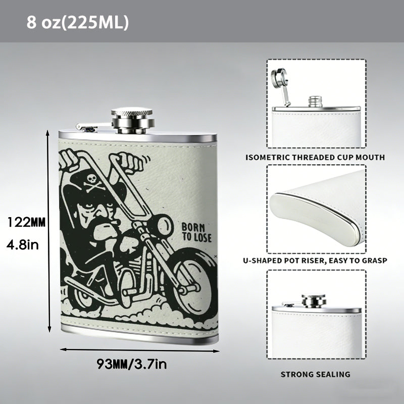 Black and white chopper motorcycle Stainless Steel Mini Flask - Design for Valentine's Day, Christmas, Father's Day Gifts - Ideal for Him, Dad, Boyfriend (Compact Travel-Ready)
