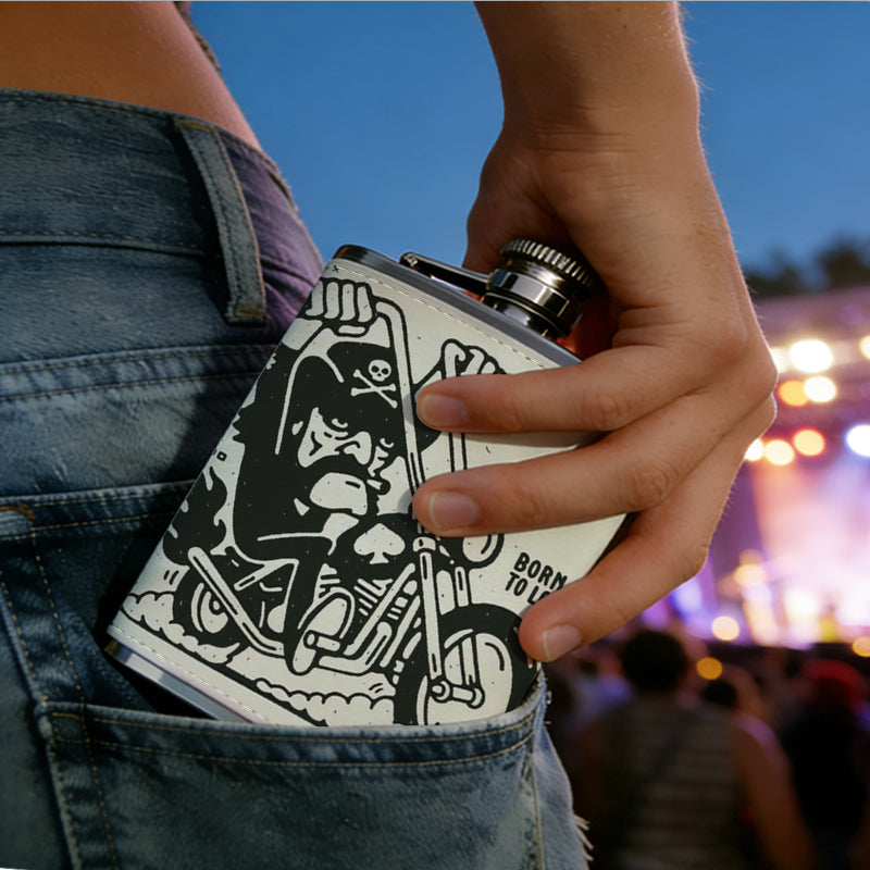 Black and white chopper motorcycle Stainless Steel Mini Flask - Design for Valentine's Day, Christmas, Father's Day Gifts - Ideal for Him, Dad, Boyfriend (Compact Travel-Ready)