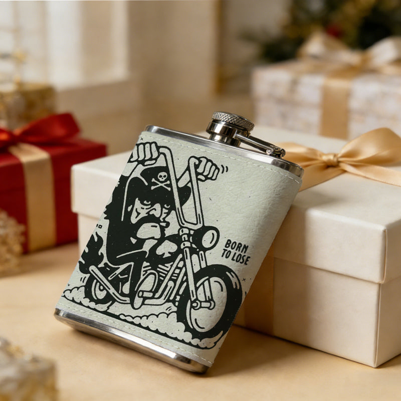 Black and white chopper motorcycle Stainless Steel Mini Flask - Design for Valentine's Day, Christmas, Father's Day Gifts - Ideal for Him, Dad, Boyfriend (Compact Travel-Ready)