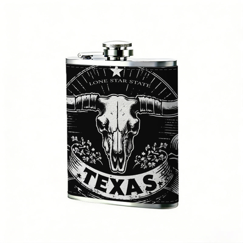 Texas longhorn skull badge Stainless Steel Mini Flask - Design for Valentine's Day, Christmas, Father's Day Gifts - Ideal for Him, Dad, Boyfriend (Compact Travel-Ready)