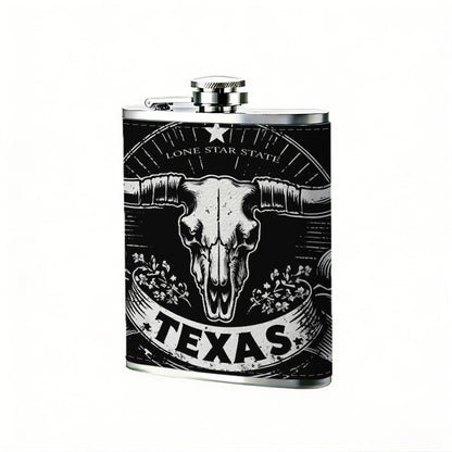 Texas longhorn skull badge Stainless Steel Mini Flask - Design for Valentine's Day, Christmas, Father's Day Gifts - Ideal for Him, Dad, Boyfriend (Compact Travel-Ready)