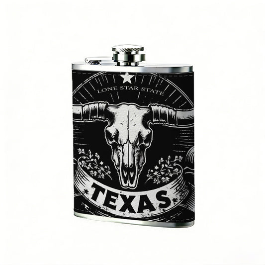 Texas longhorn skull badge Stainless Steel Mini Flask - Design for Valentine's Day, Christmas, Father's Day Gifts - Ideal for Him, Dad, Boyfriend (Compact Travel-Ready)
