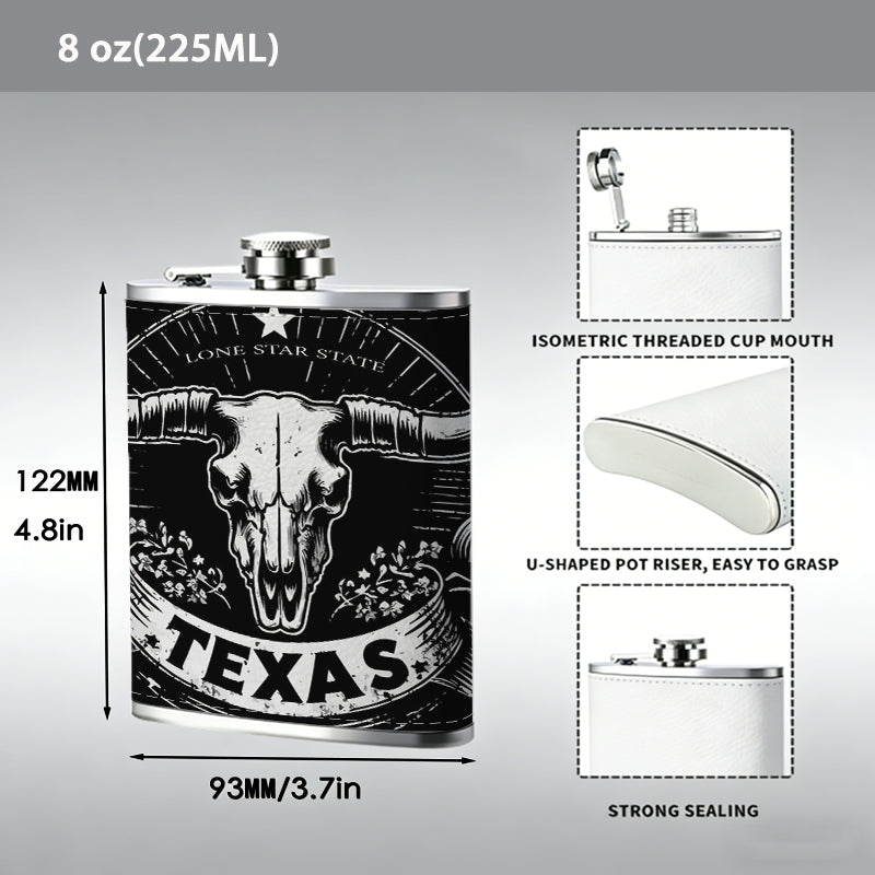 Texas longhorn skull badge Stainless Steel Mini Flask - Design for Valentine's Day, Christmas, Father's Day Gifts - Ideal for Him, Dad, Boyfriend (Compact Travel-Ready)