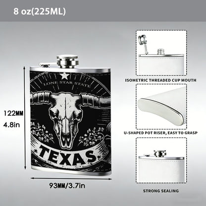 Texas longhorn skull badge Stainless Steel Mini Flask - Design for Valentine's Day, Christmas, Father's Day Gifts - Ideal for Him, Dad, Boyfriend (Compact Travel-Ready)