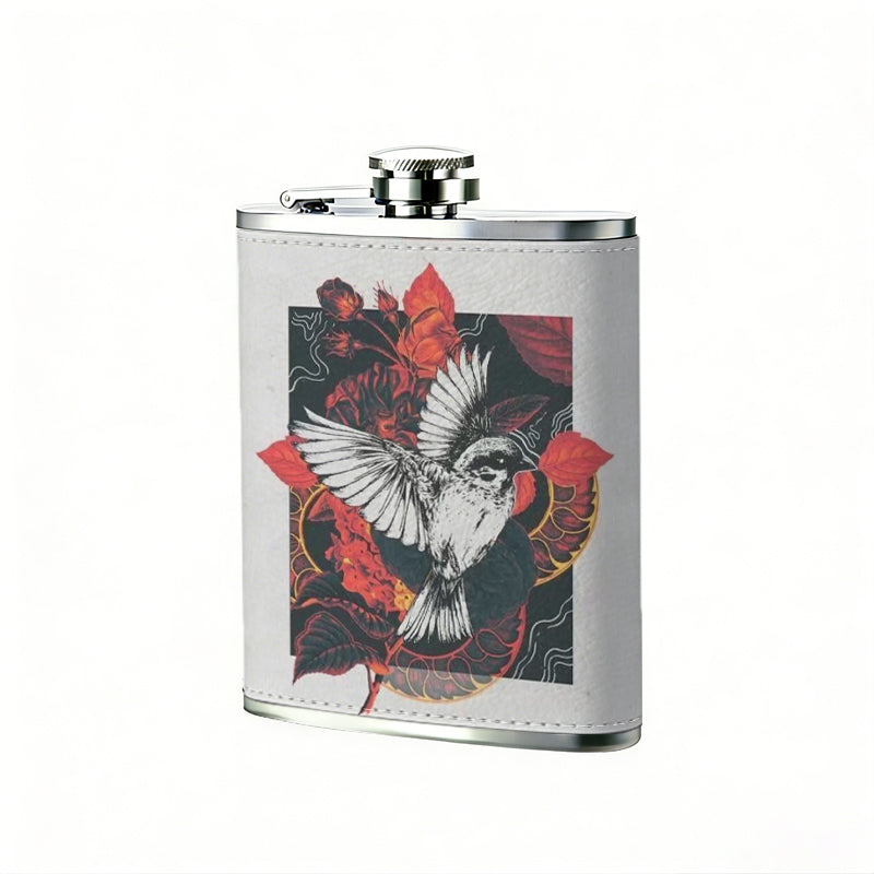 Owl and red roses artwork Stainless Steel Mini Flask - Design for Valentine's Day, Christmas, Father's Day Gifts - Ideal for Him, Dad, Boyfriend (Compact Travel-Ready)