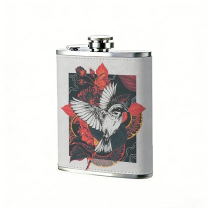 Owl and red roses artwork Stainless Steel Mini Flask - Design for Valentine's Day, Christmas, Father's Day Gifts - Ideal for Him, Dad, Boyfriend (Compact Travel-Ready)