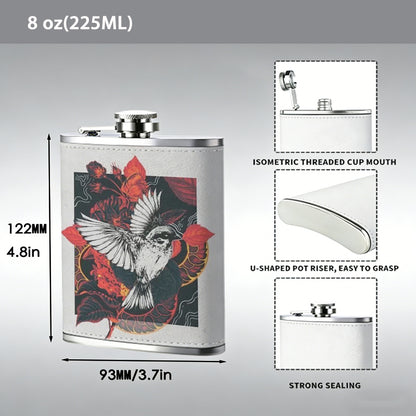 Owl and red roses artwork Stainless Steel Mini Flask - Design for Valentine's Day, Christmas, Father's Day Gifts - Ideal for Him, Dad, Boyfriend (Compact Travel-Ready)