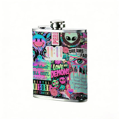 Y2K retro collage with alien and smiley Stainless Steel Mini Flask - Design for Valentine's Day, Christmas, Father's Day Gifts - Ideal for Him, Dad, Boyfriend (Compact Travel-Ready)