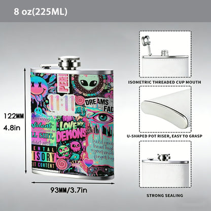 Y2K retro collage with alien and smiley Stainless Steel Mini Flask - Design for Valentine's Day, Christmas, Father's Day Gifts - Ideal for Him, Dad, Boyfriend (Compact Travel-Ready)