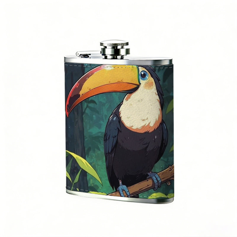 Toucan perched on branch in jungle Stainless Steel Mini Flask - Design for Valentine's Day, Christmas, Father's Day Gifts - Ideal for Him, Dad, Boyfriend (Compact Travel-Ready)