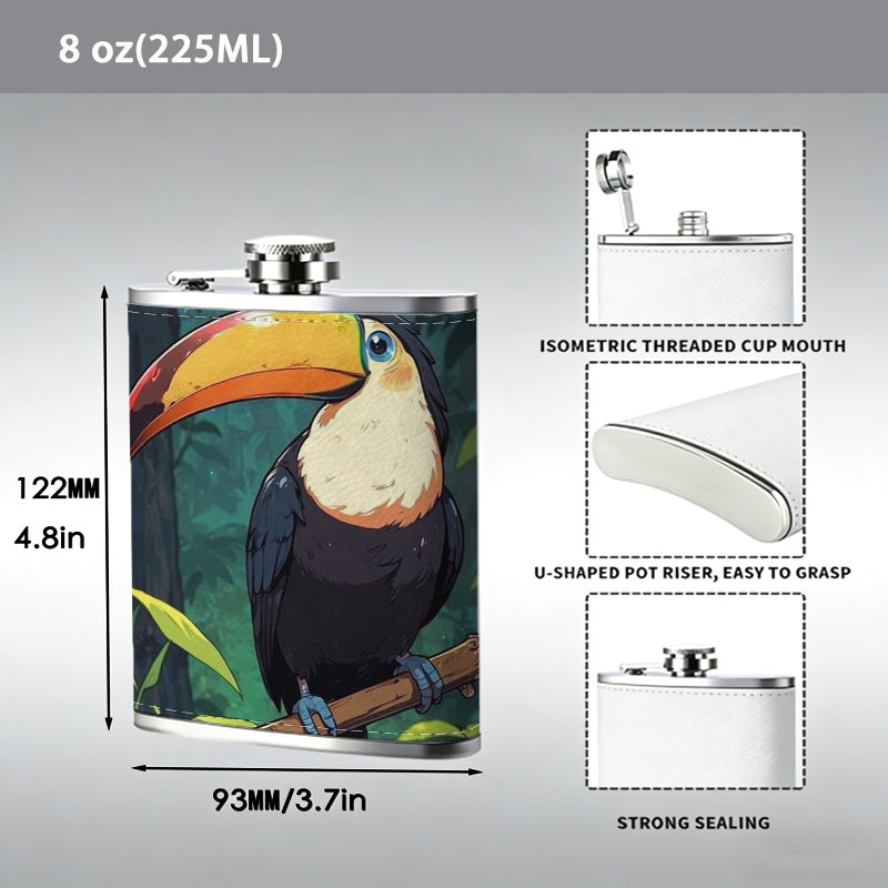 Toucan perched on branch in jungle Stainless Steel Mini Flask - Design for Valentine's Day, Christmas, Father's Day Gifts - Ideal for Him, Dad, Boyfriend (Compact Travel-Ready)