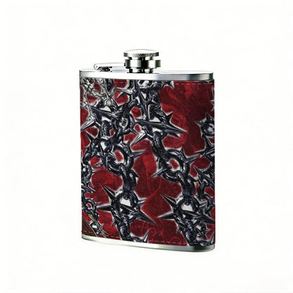 Red background with a skeleton figure Stainless Steel Mini Flask - Design for Valentine's Day, Christmas, Father's Day Gifts - Ideal for Him, Dad, Boyfriend (Compact Travel-Ready)