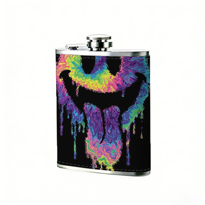 Dripping rainbow colored skull artwork Stainless Steel Mini Flask - Design for Valentine's Day, Christmas, Father's Day Gifts - Ideal for Him, Dad, Boyfriend (Compact Travel-Ready)