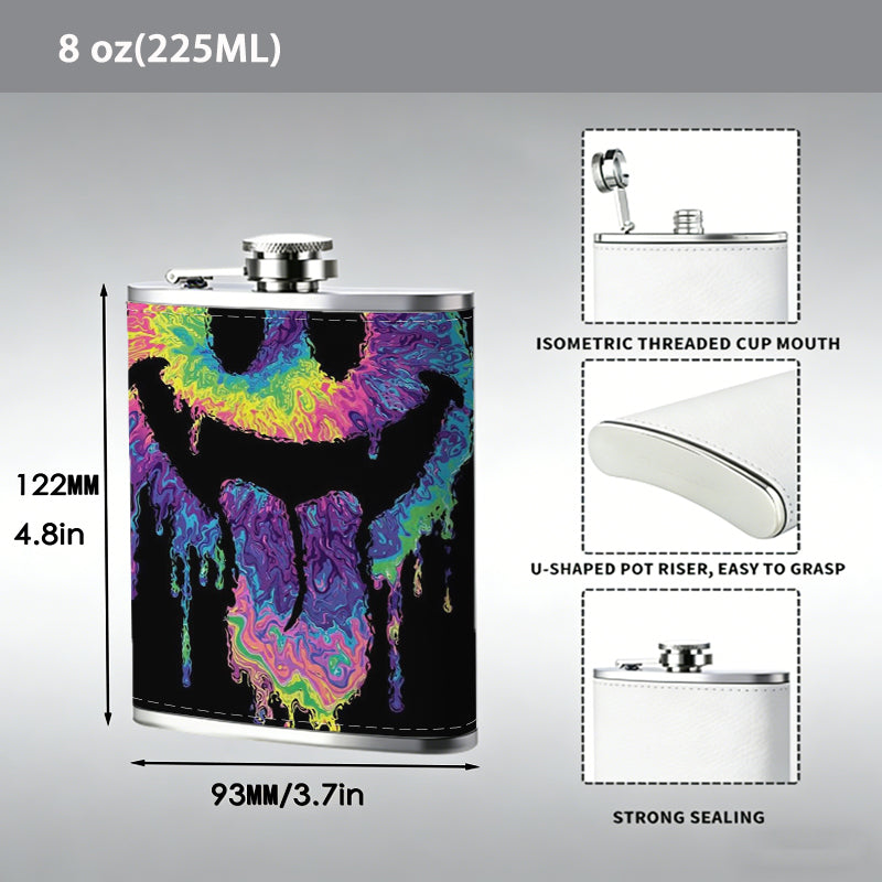 Dripping rainbow colored skull artwork Stainless Steel Mini Flask - Design for Valentine's Day, Christmas, Father's Day Gifts - Ideal for Him, Dad, Boyfriend (Compact Travel-Ready)