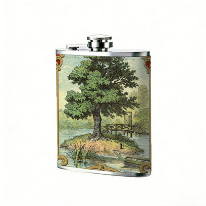 Vintage label with tree and "TA" Stainless Steel Mini Flask - Design for Valentine's Day, Christmas, Father's Day Gifts - Ideal for Him, Dad, Boyfriend (Compact Travel-Ready)