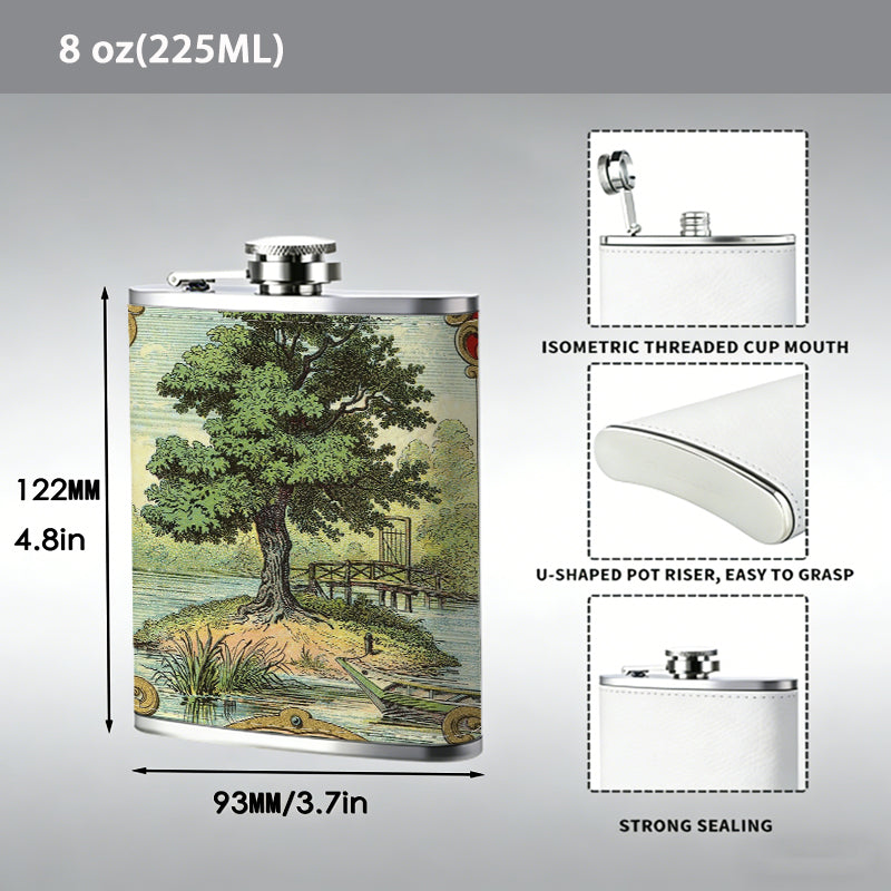 Vintage label with tree and "TA" Stainless Steel Mini Flask - Design for Valentine's Day, Christmas, Father's Day Gifts - Ideal for Him, Dad, Boyfriend (Compact Travel-Ready)