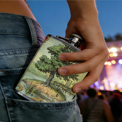 Vintage label with tree and "TA" Stainless Steel Mini Flask - Design for Valentine's Day, Christmas, Father's Day Gifts - Ideal for Him, Dad, Boyfriend (Compact Travel-Ready)