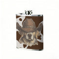 Bulldog on brown cow print background Stainless Steel Mini Flask - Design for Valentine's Day, Christmas, Father's Day Gifts - Ideal for Him, Dad, Boyfriend (Compact Travel-Ready)