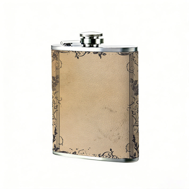 Floral decorated empty picture frame 8oz Portable Stainless Steel Hip Flask - Juice Flask - Perfect Gift - Unique Whiskey Flask for Women, Wine Pot Metal - Ideal stainless steel flask for all outdoor activities