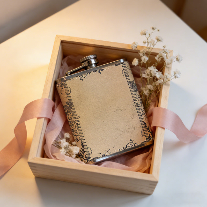 Floral decorated empty picture frame 8oz Portable Stainless Steel Hip Flask - Juice Flask - Perfect Gift - Unique Whiskey Flask for Women, Wine Pot Metal - Ideal stainless steel flask for all outdoor activities
