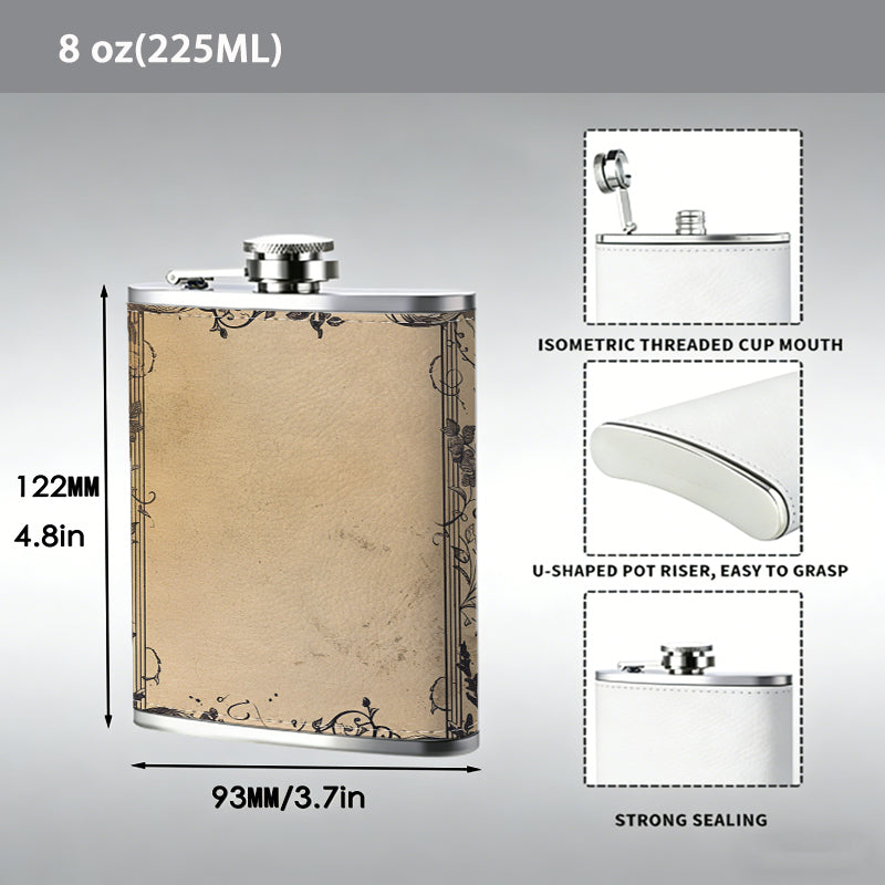Floral decorated empty picture frame 8oz Portable Stainless Steel Hip Flask - Juice Flask - Perfect Gift - Unique Whiskey Flask for Women, Wine Pot Metal - Ideal stainless steel flask for all outdoor activities