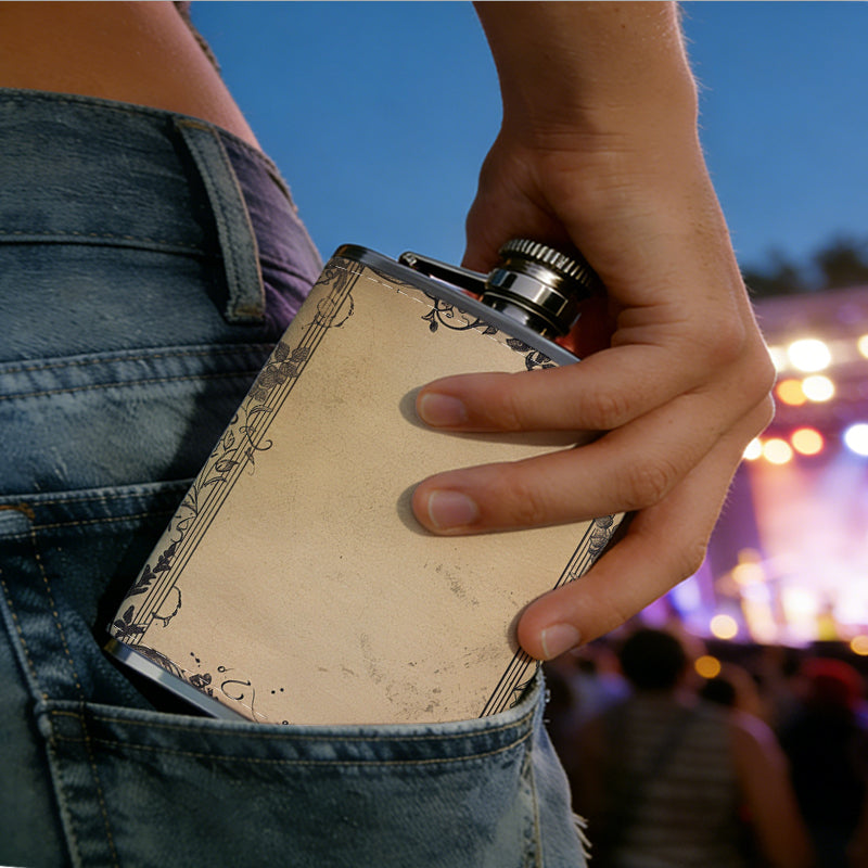Floral decorated empty picture frame 8oz Portable Stainless Steel Hip Flask - Juice Flask - Perfect Gift - Unique Whiskey Flask for Women, Wine Pot Metal - Ideal stainless steel flask for all outdoor activities