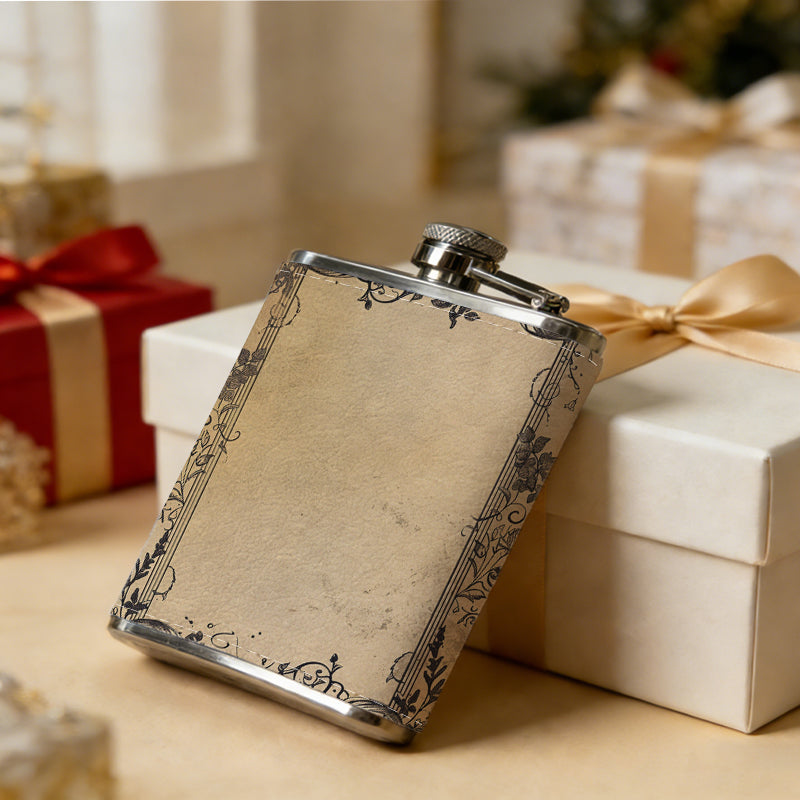 Floral decorated empty picture frame 8oz Portable Stainless Steel Hip Flask - Juice Flask - Perfect Gift - Unique Whiskey Flask for Women, Wine Pot Metal - Ideal stainless steel flask for all outdoor activities