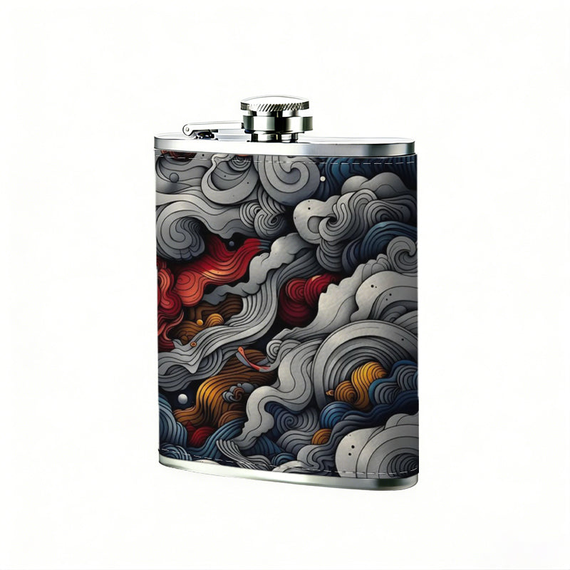 Abstract art with sun and swirling clouds 8oz Portable Stainless Steel Hip Flask - Juice Flask - Perfect Gift - Unique Whiskey Flask for Women, Wine Pot Metal - Ideal stainless steel flask for all outdoor activities