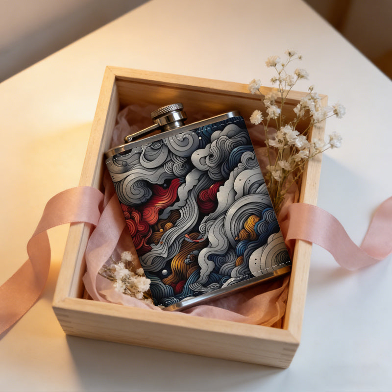 Abstract art with sun and swirling clouds 8oz Portable Stainless Steel Hip Flask - Juice Flask - Perfect Gift - Unique Whiskey Flask for Women, Wine Pot Metal - Ideal stainless steel flask for all outdoor activities