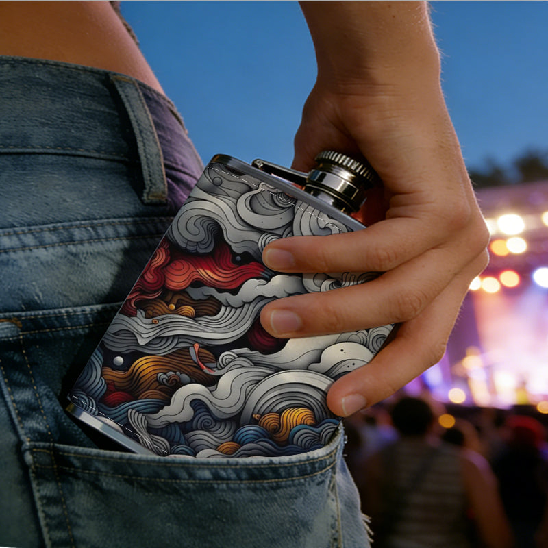 Abstract art with sun and swirling clouds 8oz Portable Stainless Steel Hip Flask - Juice Flask - Perfect Gift - Unique Whiskey Flask for Women, Wine Pot Metal - Ideal stainless steel flask for all outdoor activities