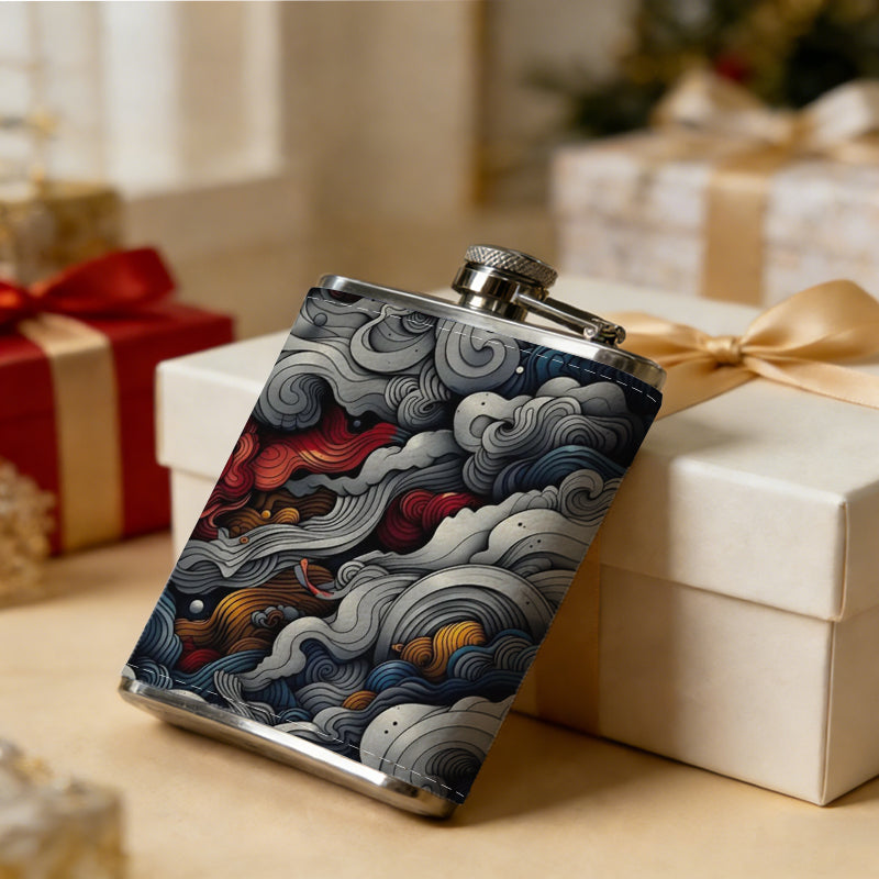 Abstract art with sun and swirling clouds 8oz Portable Stainless Steel Hip Flask - Juice Flask - Perfect Gift - Unique Whiskey Flask for Women, Wine Pot Metal - Ideal stainless steel flask for all outdoor activities