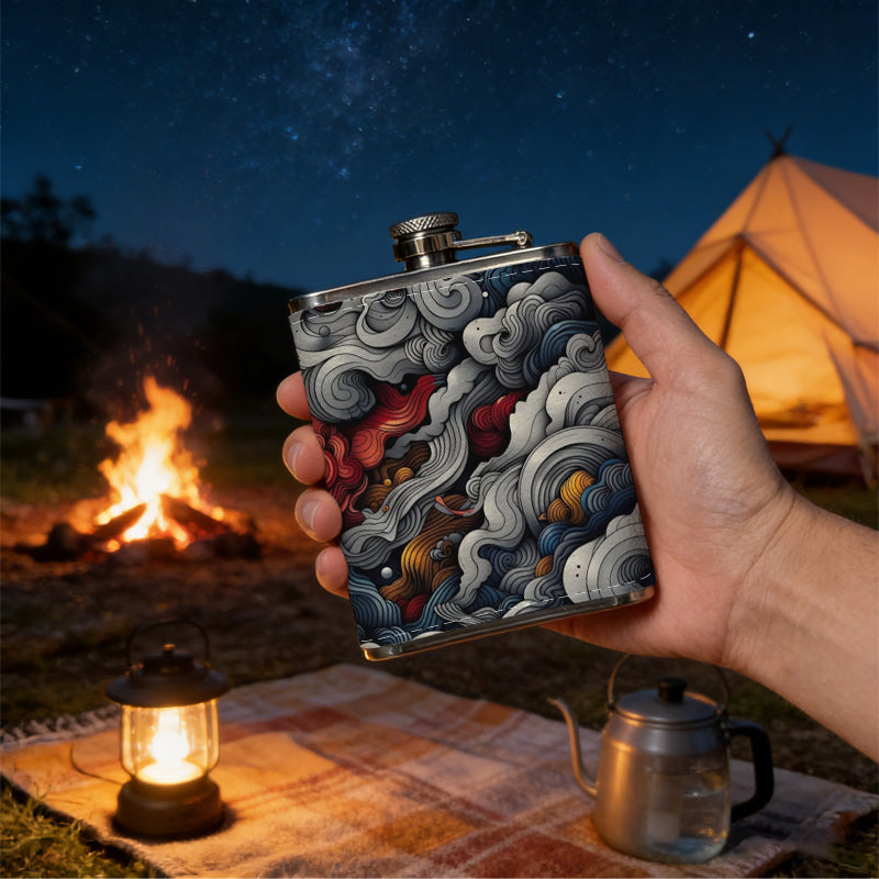 Abstract art with sun and swirling clouds 8oz Portable Stainless Steel Hip Flask - Juice Flask - Perfect Gift - Unique Whiskey Flask for Women, Wine Pot Metal - Ideal stainless steel flask for all outdoor activities