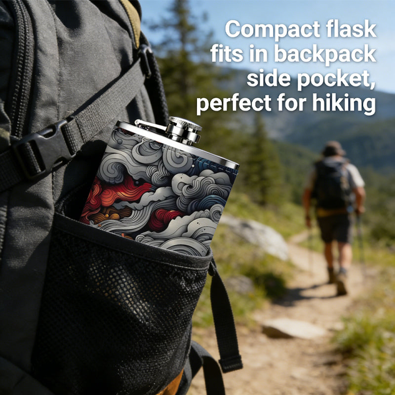 Abstract art with sun and swirling clouds 8oz Portable Stainless Steel Hip Flask - Juice Flask - Perfect Gift - Unique Whiskey Flask for Women, Wine Pot Metal - Ideal stainless steel flask for all outdoor activities