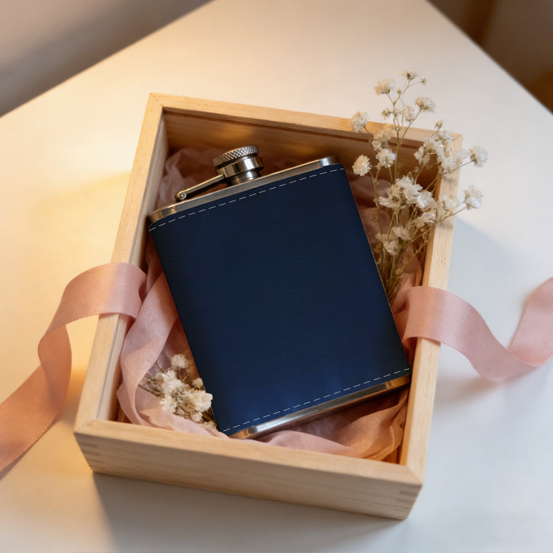 Dark blue background with light beams 8oz Portable Stainless Steel Hip Flask - Juice Flask - Perfect Gift - Unique Whiskey Flask for Women, Wine Pot Metal - Ideal stainless steel flask for all outdoor activities