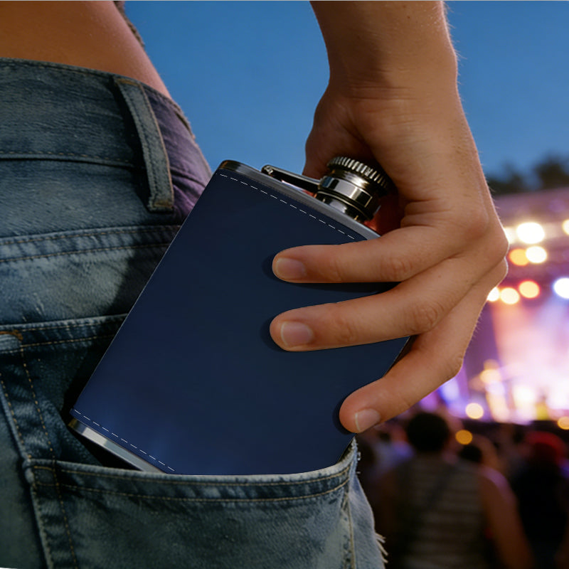 Dark blue background with light beams 8oz Portable Stainless Steel Hip Flask - Juice Flask - Perfect Gift - Unique Whiskey Flask for Women, Wine Pot Metal - Ideal stainless steel flask for all outdoor activities