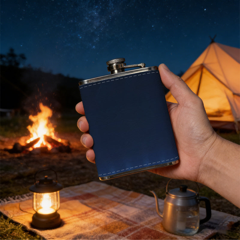 Dark blue background with light beams 8oz Portable Stainless Steel Hip Flask - Juice Flask - Perfect Gift - Unique Whiskey Flask for Women, Wine Pot Metal - Ideal stainless steel flask for all outdoor activities