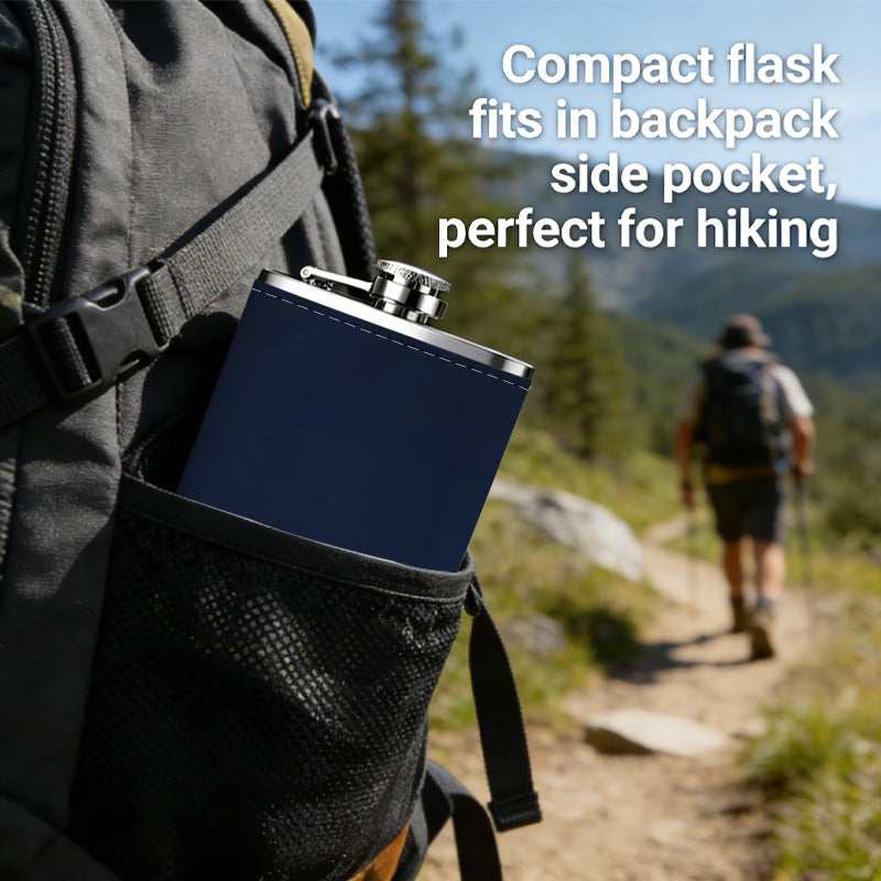 Dark blue background with light beams 8oz Portable Stainless Steel Hip Flask - Juice Flask - Perfect Gift - Unique Whiskey Flask for Women, Wine Pot Metal - Ideal stainless steel flask for all outdoor activities