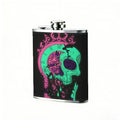 Neon skull and crown on black background 8oz Portable Stainless Steel Hip Flask - Juice Flask - Perfect Gift - Unique Whiskey Flask for Women, Wine Pot Metal - Ideal stainless steel flask for all outdoor activities