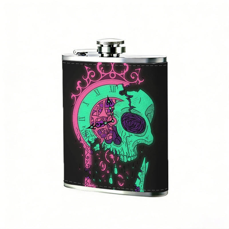 Neon skull and crown on black background 8oz Portable Stainless Steel Hip Flask - Juice Flask - Perfect Gift - Unique Whiskey Flask for Women, Wine Pot Metal - Ideal stainless steel flask for all outdoor activities