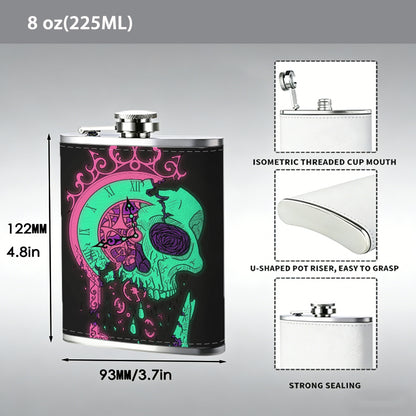 Neon skull and crown on black background 8oz Portable Stainless Steel Hip Flask - Juice Flask - Perfect Gift - Unique Whiskey Flask for Women, Wine Pot Metal - Ideal stainless steel flask for all outdoor activities
