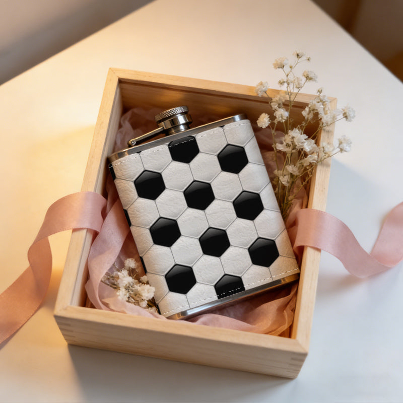 Black and white hexagonal pattern 8oz Portable Stainless Steel Hip Flask - Juice Flask - Perfect Gift - Unique Whiskey Flask for Women, Wine Pot Metal - Ideal stainless steel flask for all outdoor activities